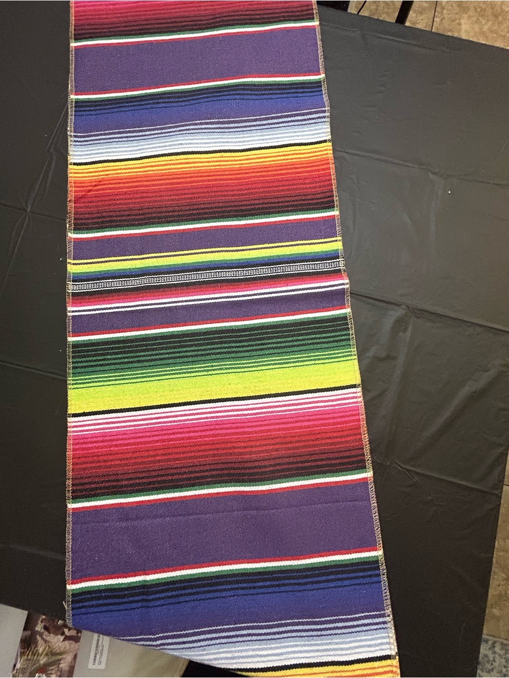 Mexican Serape Stripe Table Runner Bright Multicolor Cinco de Mayo 14x84 Purple